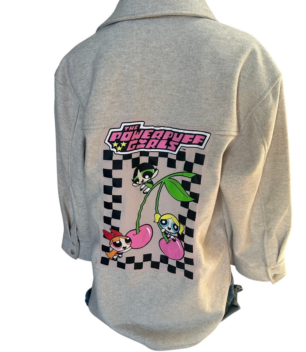 Powerpuff Girls Fleece Button Down Shirt XS Super Oversized Unique Retro Y2Ks